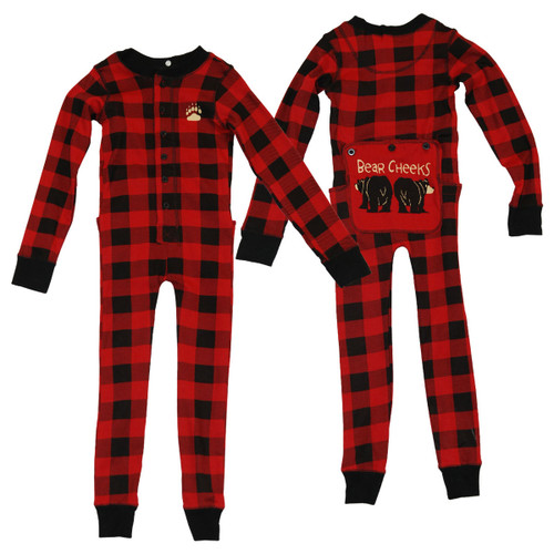 Children's Plaid Bear Cheeks Flapjacks Union Suit onesie Pajamas
