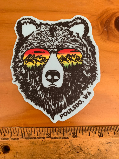 Bear with Sunglasses Poulsbo WA Vinyl Sticker Decal
