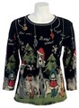 The Jess and Jane dog "Bow Wow Christmas" design with Rhinestone Bling embellishments on both front and back of this beautiful tee Shirt Top 3/4 sleeves. This top is a flattering fit in all sizes and does not cling. All Jess N Jane Shirt Tops are machine washable and wash out beautifully.100% cotton and made in the USA.
